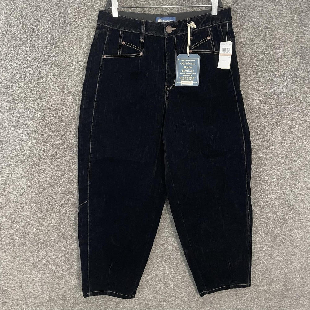 Democracy Ab-Solution Skyrise Jeans Womens 12 Black Barrel Leg Stretch Denim